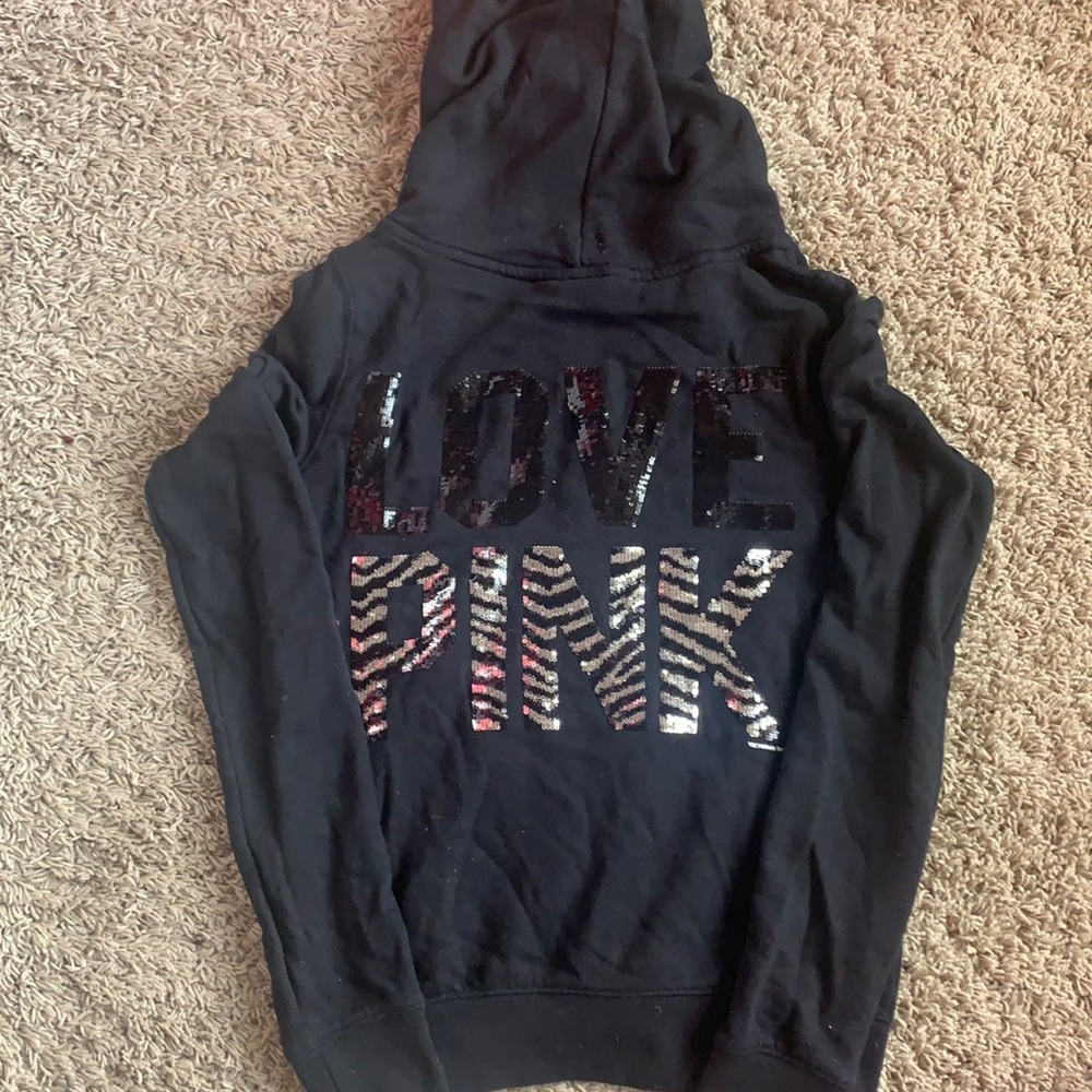 Victoria’s Secret PINK black sequin zebra zip up hoodie